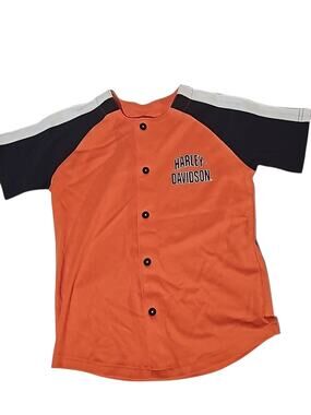 Harley-Davidson Kids Button Front Baseball Jersey Shirt Orange Black Size 6/7